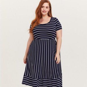 Torrid 4 Midi Super Soft Dress Navy Blue White Stripe
